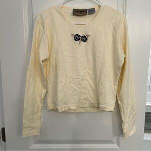 90’s Cream Floral Embroidered Long Sleeve Tee 100% Cotton
